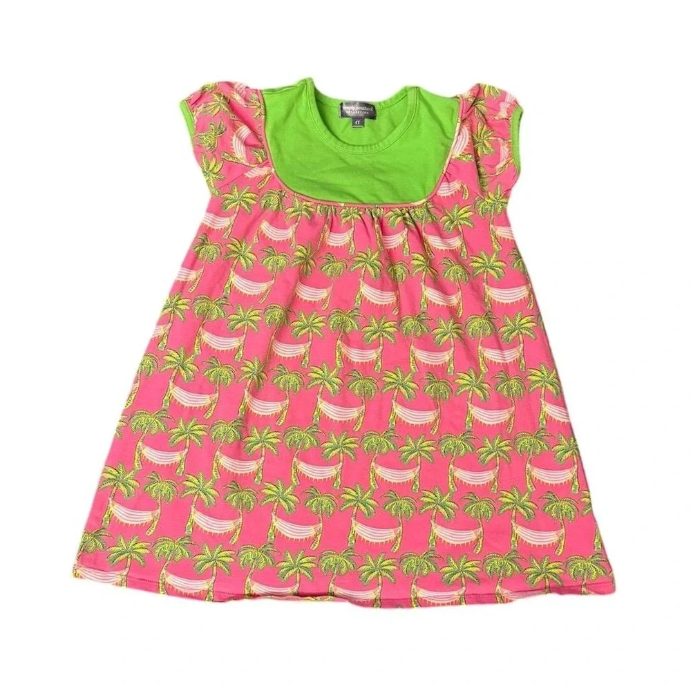 Simply Southern Girls' 4T Palm Tree Hammock Knee Length Dress vacation‎ cruise